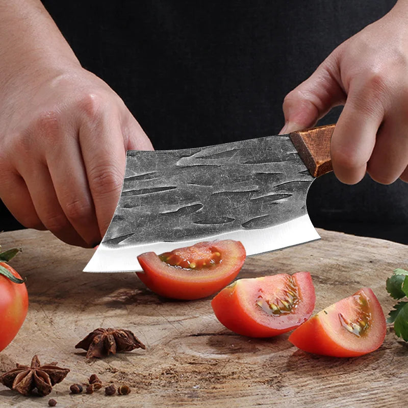 Couteau de Cuisine Polyvalent en Acier Inoxydable | Lame Tranchante & Manche Bois Équilibré
