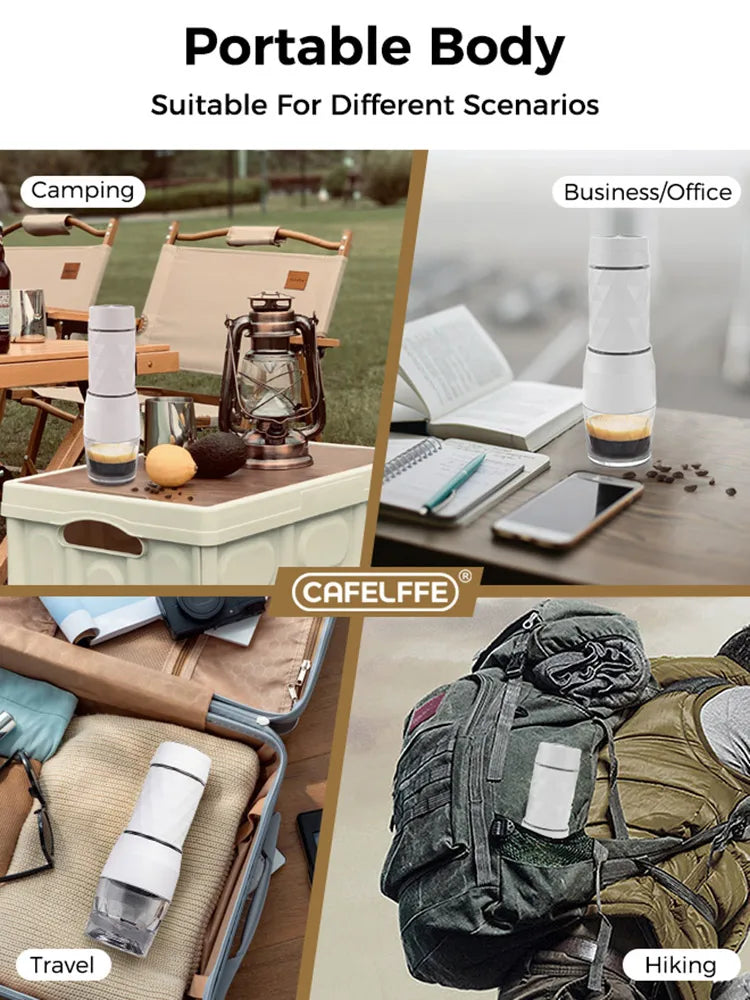Machine à Café Portable 3-en-1 – Expresso Manuel, Eau Chaude/Froide | Compatible Capsules & Café Moulu
