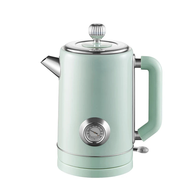 Bouilloire Électrique Vintage 220V en Acier Inoxydable – Chauffe Rapide avec Thermomètre Intégré