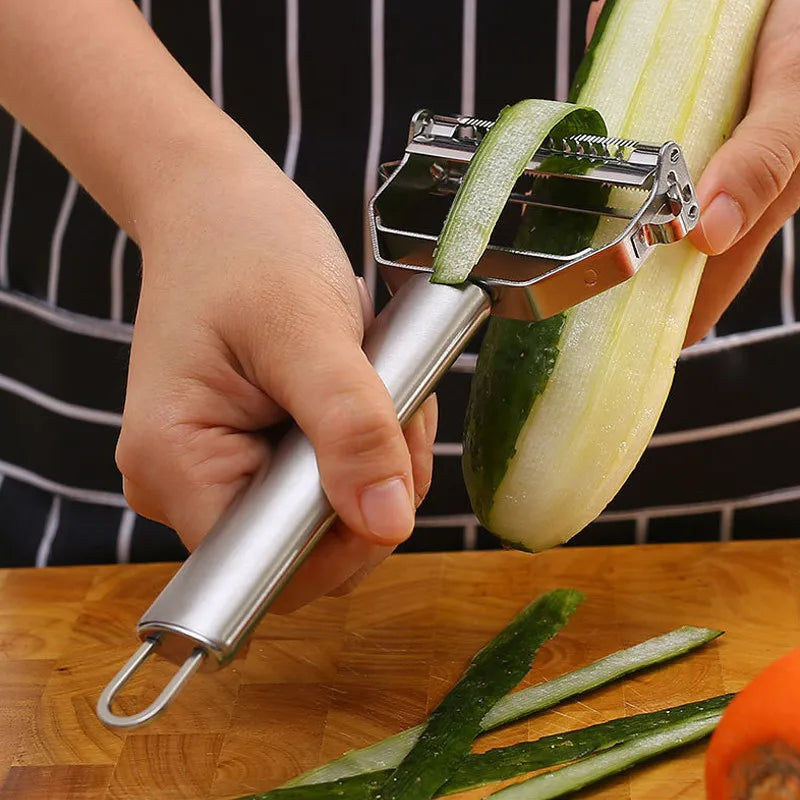 Éplucheur cuisine 3-en-1 en acier inoxydable | Résistant & précis