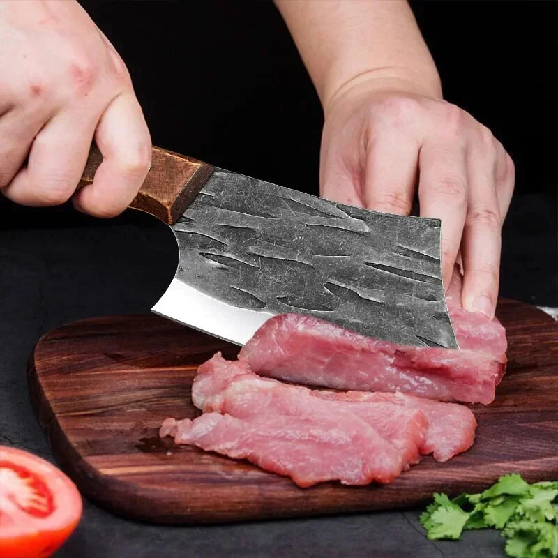 Couteau de Cuisine Polyvalent en Acier Inoxydable | Lame Tranchante & Manche Bois Équilibré