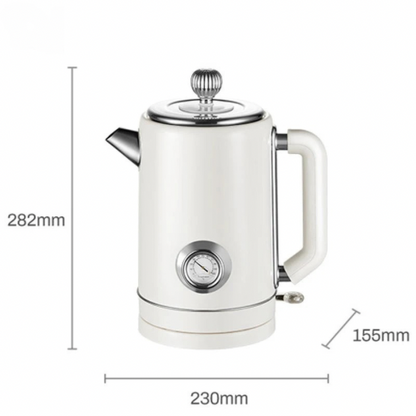 Bouilloire Électrique Vintage 220V en Acier Inoxydable – Chauffe Rapide avec Thermomètre Intégré