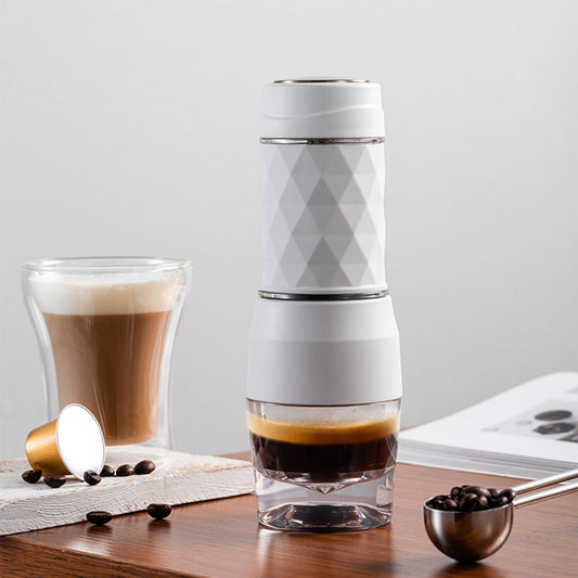 Machine à Café Portable 3-en-1 – Expresso Manuel, Eau Chaude/Froide | Compatible Capsules & Café Moulu