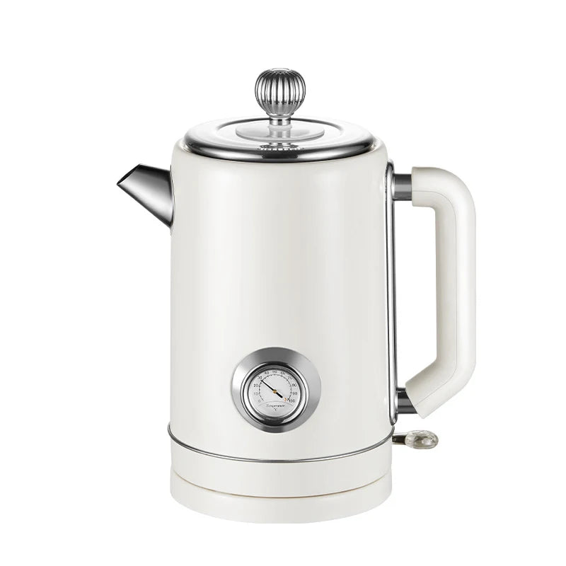 Bouilloire Électrique Vintage 220V en Acier Inoxydable – Chauffe Rapide avec Thermomètre Intégré