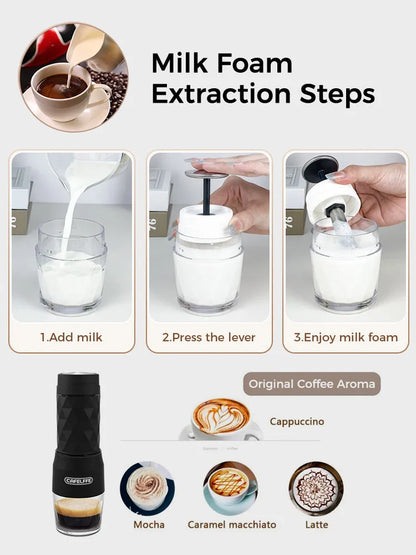 Machine à Café Portable 3-en-1 – Expresso Manuel, Eau Chaude/Froide | Compatible Capsules & Café Moulu