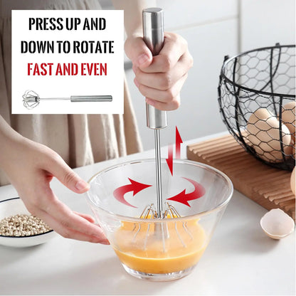 Fouet semi-automatique en acier inox | Pour œufs, crème & sauces aérées