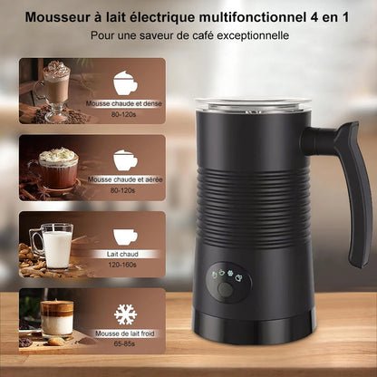 Mousseur à Lait Électrique 4-en-1 – Mousse Chaude & Froide | Pour Cappuccino, Latte & Chocolat Chaud