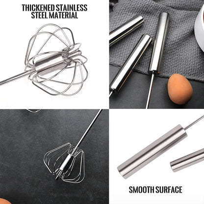 Fouet semi-automatique en acier inox | Pour œufs, crème & sauces aérées